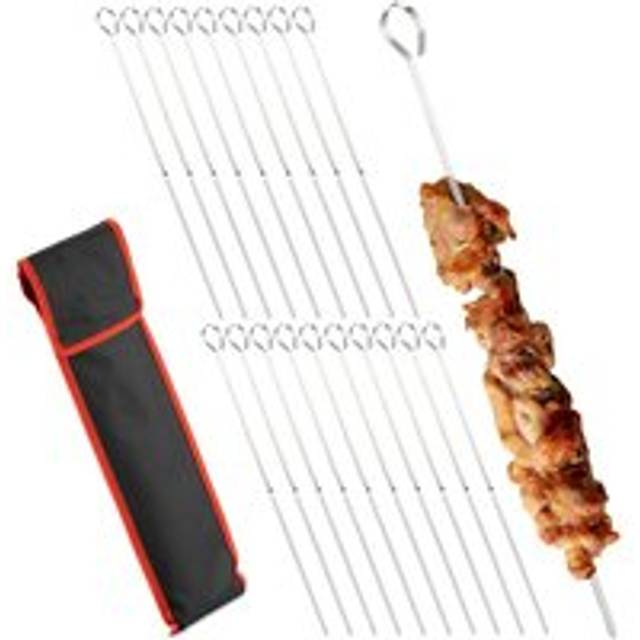 Relaxdays - Barbecue Skewers, Stainless Steel, Set of 20, with Bag, Kebab Meat & Vegetables, 31 cm Length, Metal, Silver