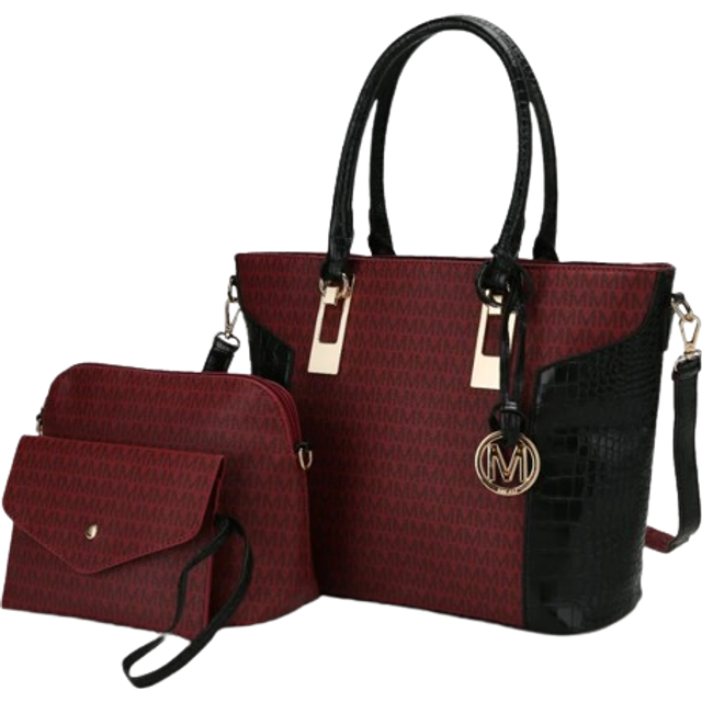 MKF Collection by Mia K. MKF-UM5501BRG Shonda Tote with Cosmetic Pouch & Wristlet by Mia K. - Burgandy, 3 Piece