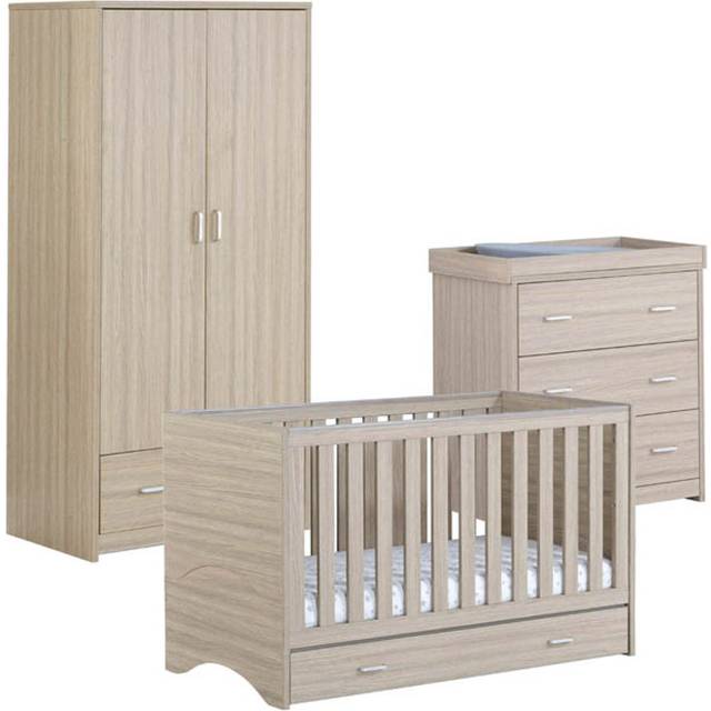 Babymore Veni White Oak Room Set 2 Pieces With Drawer - Cot Bed Chest, White