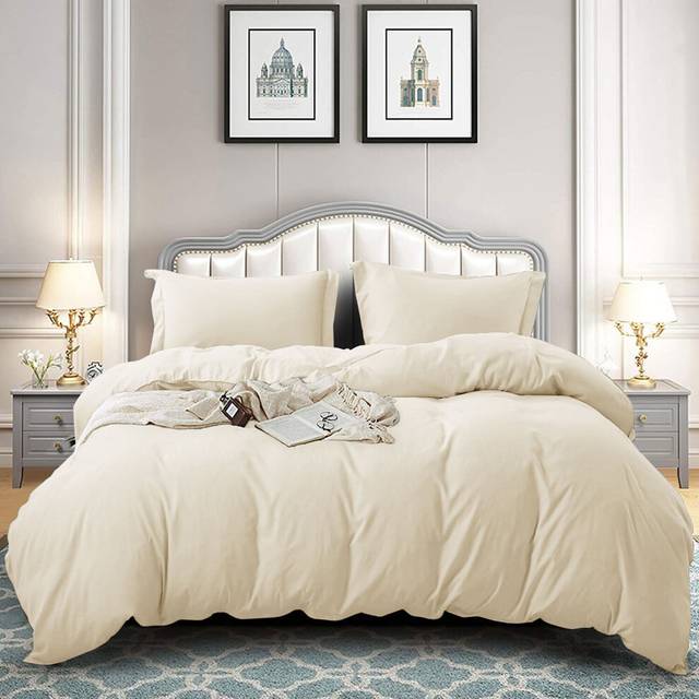 (King: (230 x 220) cm, Cream) Duvet Quilt Cover Bedding Set Plain with Pillowcases Pair