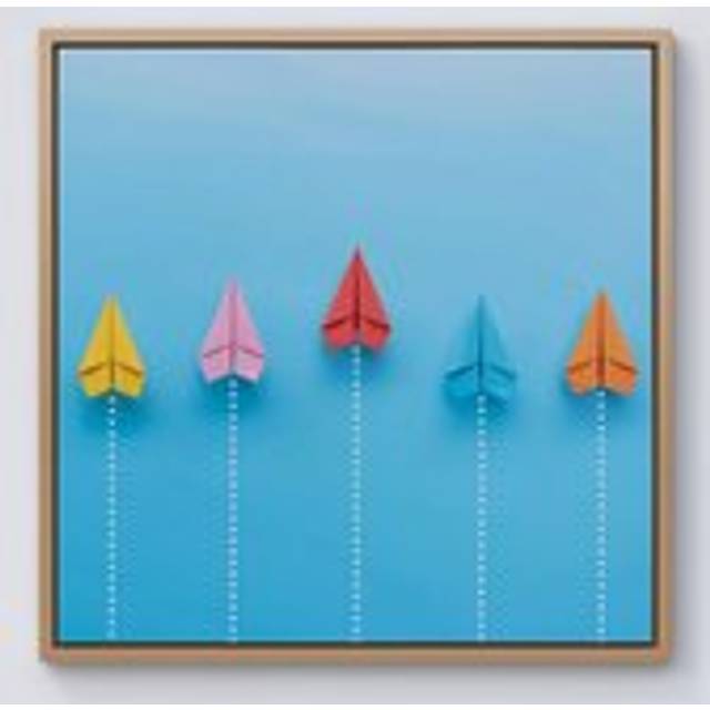 Paper Aeroplanes Framed Canvas - Light Brown - W16 inch x H16 inch