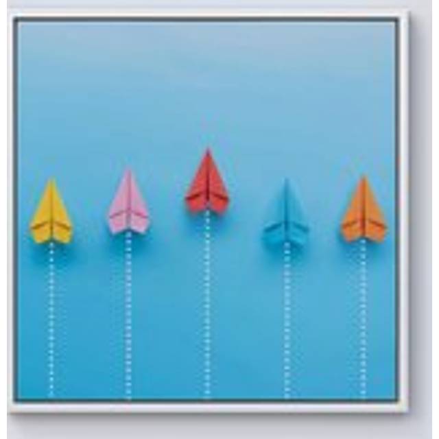 Paper Aeroplanes Framed Canvas - Off White - W30 inch x H30 inch