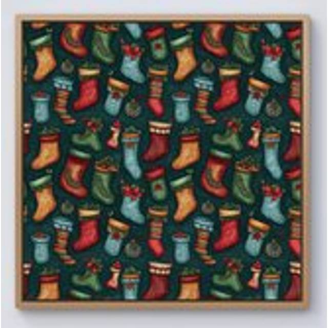 Christmas Stockings Framed Canvas - Light Brown - w40_inch_x_h40_inch