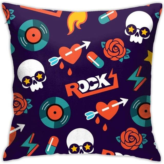 Square Rock and Roll Rock Pattern Skull Roses Throw Pillow Covers