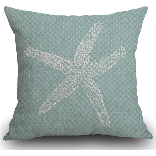 Throw Pillow Case Green Star Vintage Starfish Pastel Seafoam Blue Fish Cushion Cover 18x18 inch Linen Square Throw Pillow Cover