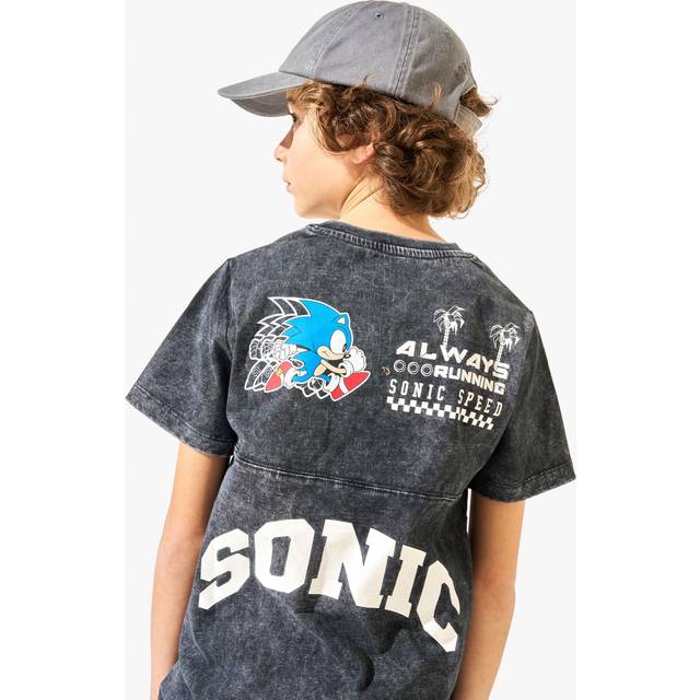 Angel & Rocket Kids' Sonic Black Seam Detail Print T-Shirt, Black