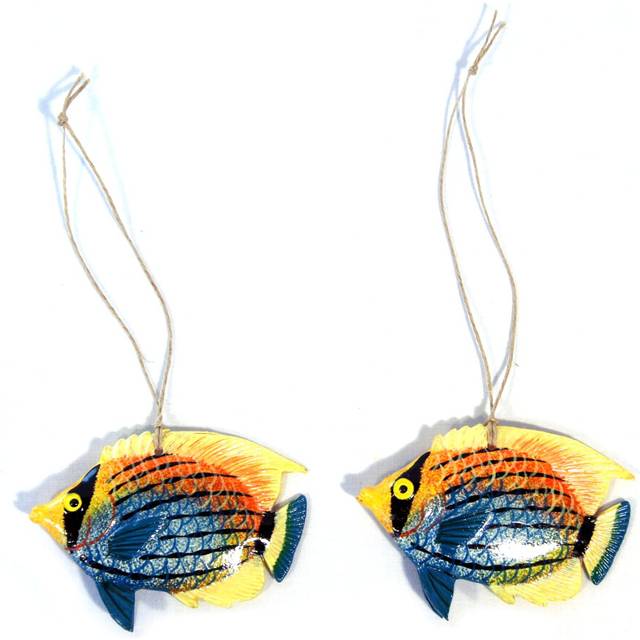 "Hand Painted Small 3"" Tropical Fish Xmas Christmas Ornament (Set of 2)"