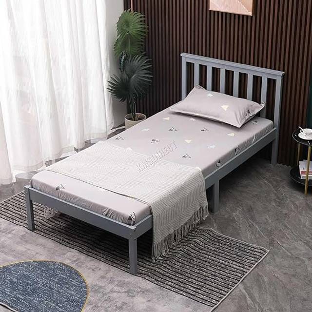 (Single, Grey) WestWood Single Double King Bed Solid Pine Frame Bedroom Furniture Low Foot End