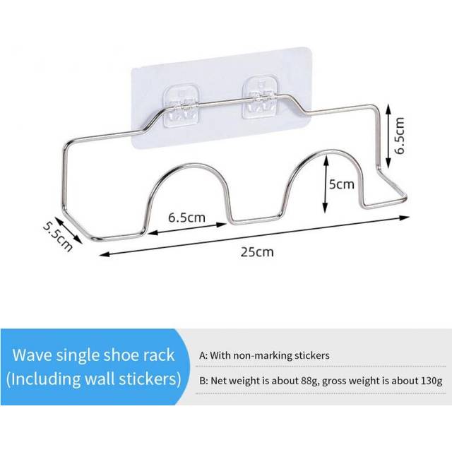 (a-Single no Stickers) Stainless Steel Shoes Rack Wall Mounted Shoes Holder Hanger Slipper Storage Rack Shelf Shoes Hanging Holder Bathroom Organizer