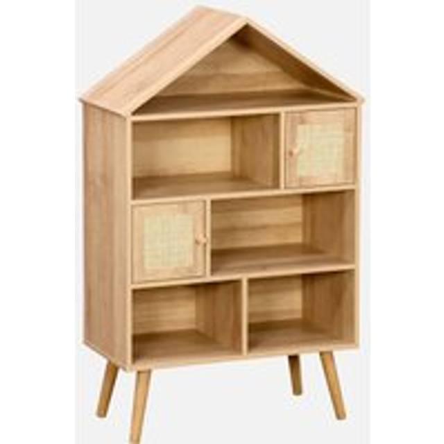 Sweeek - Children's bookshelf with wooden and cane effect, Boheme kids, Natural, 60x30x100 cm
