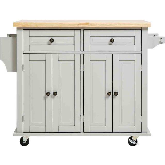 Livingandhome Modern Rolling Wooden Kitchen Island Cart with Storage, Grey