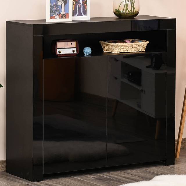 Portland 2 Door Single Shelf Black High Gloss LED Sideboard
