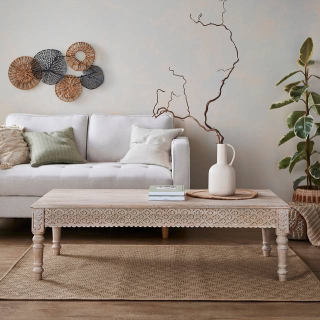 Lolita Carved Coffee Table, Mango Wood - White
