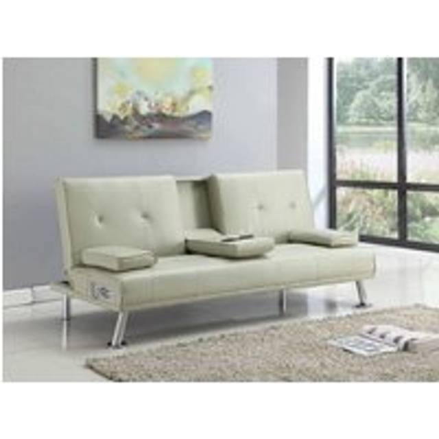 Faux Leather Italian Style Luxury Sofa Bed with Bluetooth And Drink Cup Holder - Cream - One Size