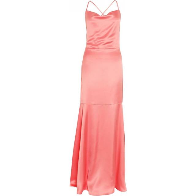 Quiz Womens Coral Satin Cross Back Maxi Dress - Orange - Size 16 UK