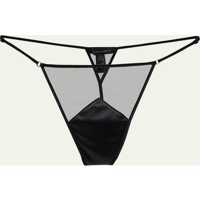 Peep Show Mesh & Silk G-String - BLACK - Large