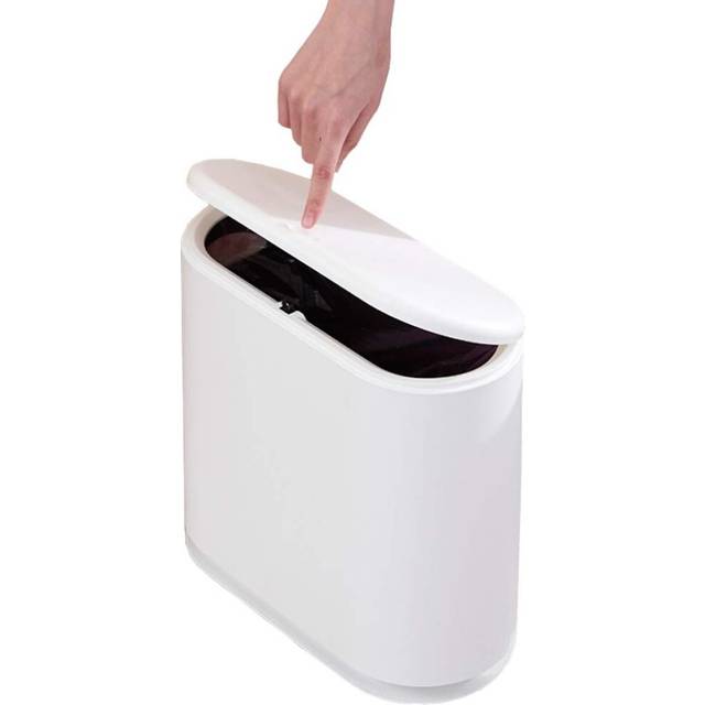 10 Liter Rectangular Plastic Trash Can Wastebasket with Press Type Lid,2.4 Gallon Garbage Container Bin for Bathroom,Powder RoomBedroom (Cream White)