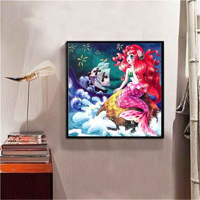 Diamond Painting Cartoon Mermaid Princess Cross Stitch Diamond Embroidery Diamond Mosaic Home Decor 30x30CM