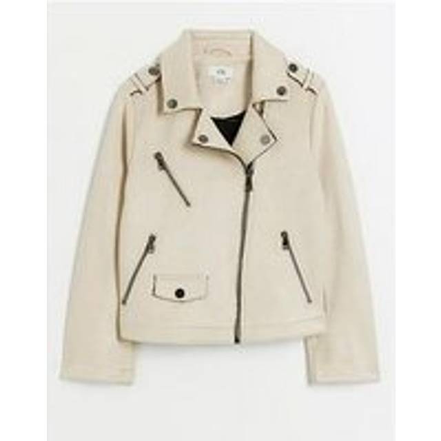 River Island Girls Beige Zip Up Biker Jacket - 5-6 Yrs