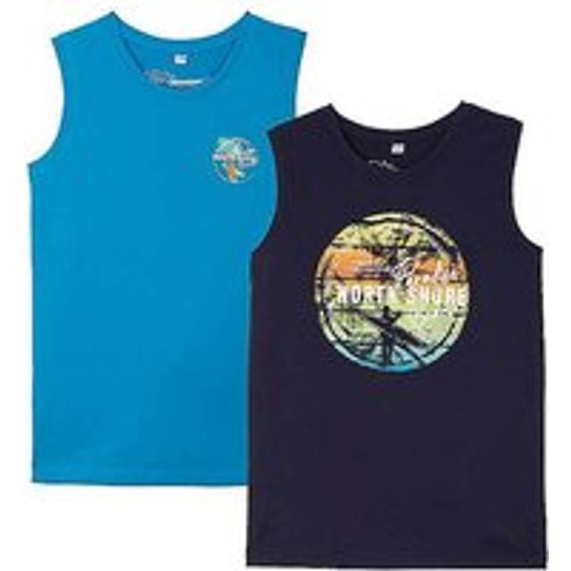 bonprix Kids Pack of 2 Print Sleeveless T-Shirts - Dark Blue / Turquoise