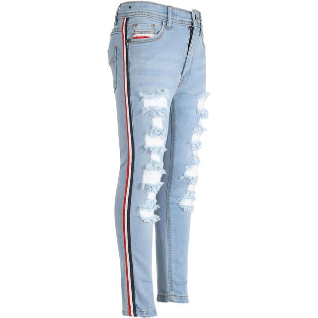 (11-12 Years, M618 Light Blue) Kids Girls Skinny Jeans Denim Ripped Stretchy Pants