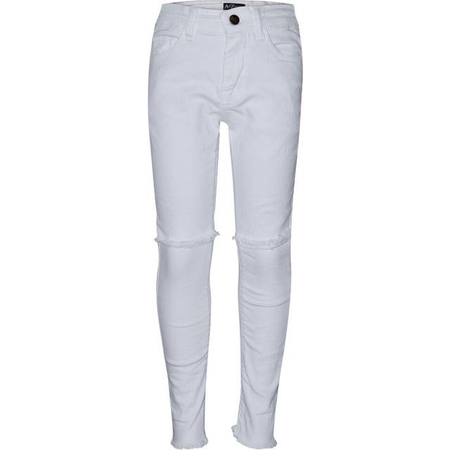 (13-14 Years, White) Girls Stretchy Jeans Kids Ripped Denim Pants