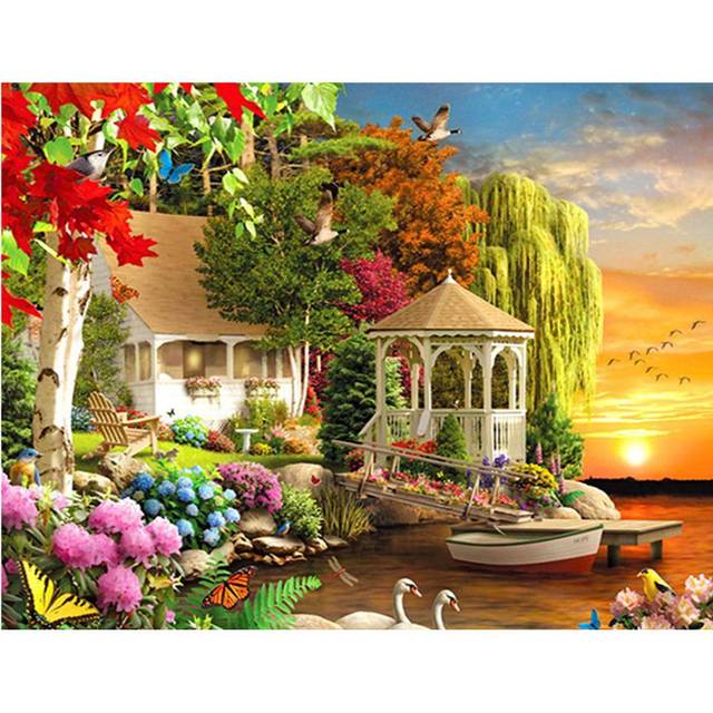 5D Diy Full Round Drill Diamond Painting Garden & House Diamond Pictures Cross Stitch 20X30CM