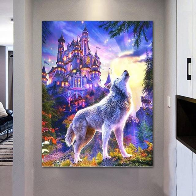 Diy Diamond Embroidery Kits Full Drill 5D Diamond Craft Painting Magical Wolf Howling 20X30CM