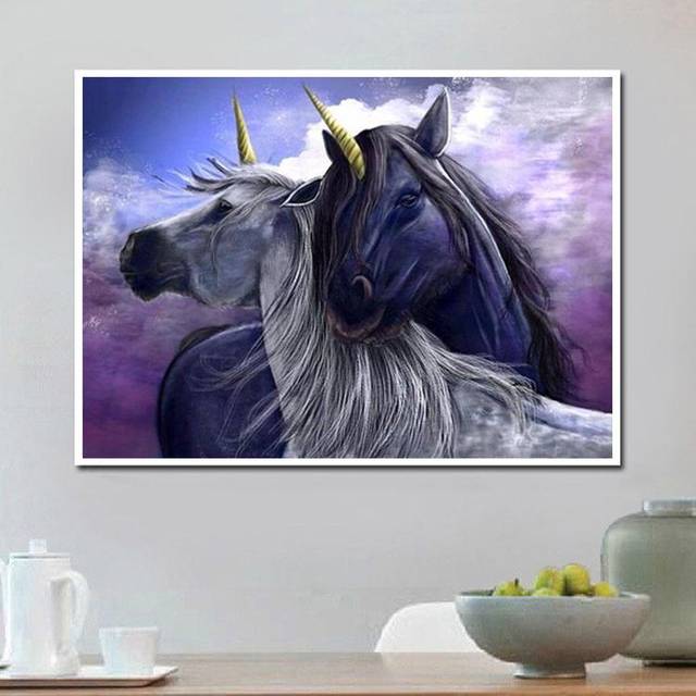 Black and White Unicorn Diamond Embroidery Wall Painting Home Decor Diamond Painting Cross Stitch 20X30CM