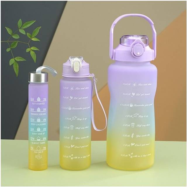 (purple, 300ml-900ML-2000ML) 3pcs Set Sports Water Bottle Portable Gradient Color Plastic Water Cup