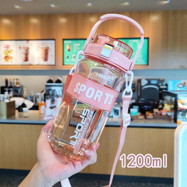 (Pink) Large Plastic Capacity Cup Portable Outdoor Fashion Sports Style Water Bottle
