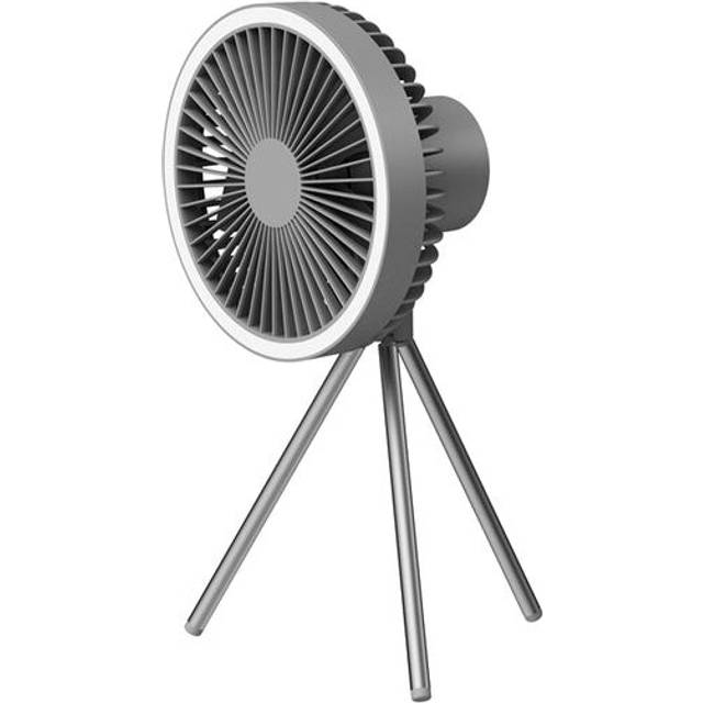 (Light Grey) Multifunctional Mini USB Rechargeable Fan Portable Outdoor Tripod Camping Ceiling Fan with Led Light 10000mAh Desktop Fan