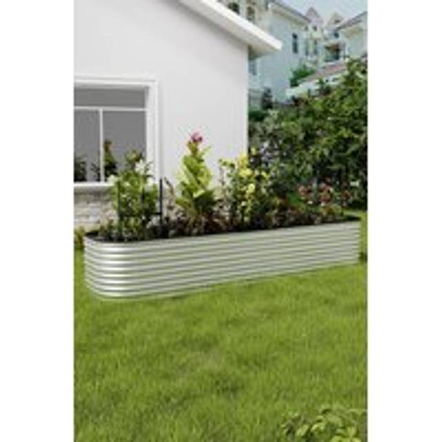 Flower Bed Galvanized Steel Plant Raised Garden Bed - Silver - M