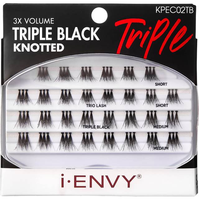 iENVY False Eyelashes Triple Black Knotted Individual Trio Lashes 3X Volume Reusable Eyelash Clusters (S/M)