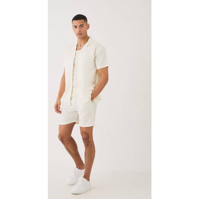 Regular Revere Linen Blend Shirt & Short Set - Cream - S
