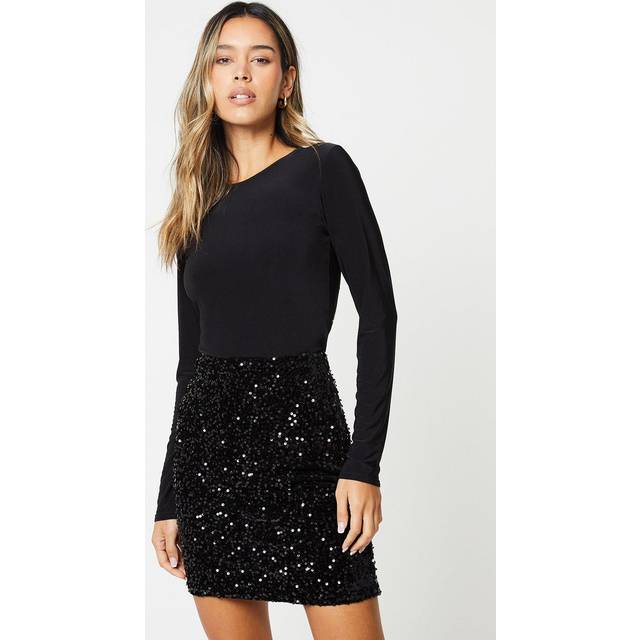 Womens Velvet Sequin Mini Skirt - Black - 16