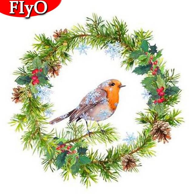Full Square Diamond Embroidery Bird Diamond Painting Christmas Wreath Mosaic Handmade Gift Decorations For Room Full Round 30x30CM