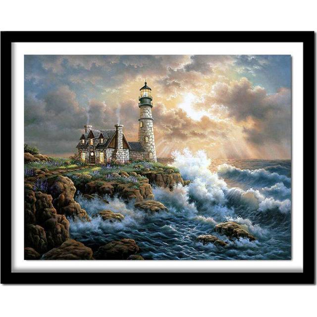 Diamond Painting Cross Stitch 5D Diamond Set Full Diamond Embroidery Handmade Needlework Lighthouse 20X30CM