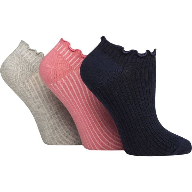 Women's 3 Pair Charnos Organic Cotton Frill Trainer Socks Navy One Size - Assorted