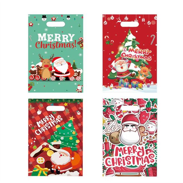 moresk-160PCS Christmas Candy Cookie Bag Xmas Santa Gift Bag Christmas Party Decoration for Home New Year Packaging Bag