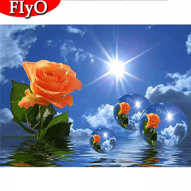 Diamond Embroidery Rose Full Square New Arrival 3D DIY Diamond Painting Landscape Seaside Picture Of Rhinestone Wall Art Full Round (20X30CM)