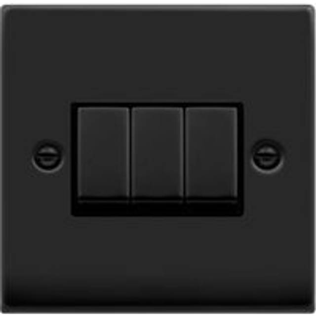 Se Home - Matt Black 10A 3 Gang 2 Way Ingot Light Switch - Black Trim