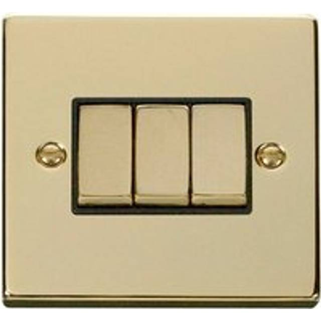 Polished Brass 10A 3 Gang 2 Way Ingot Light Switch - Black Trim Se Home