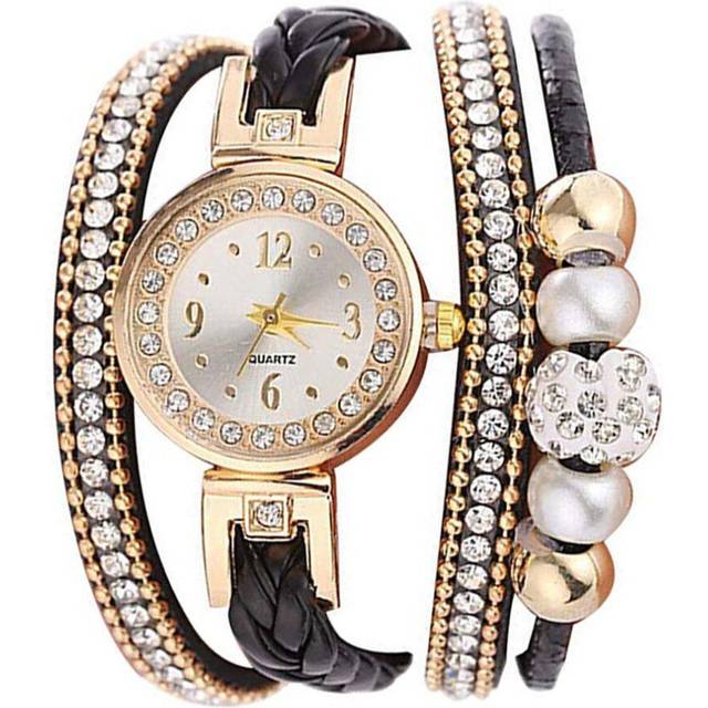 2 Pcs Women Multi-layer Rhinestone Bead Decor Bracelet Watch Quartz Watch Women Watches