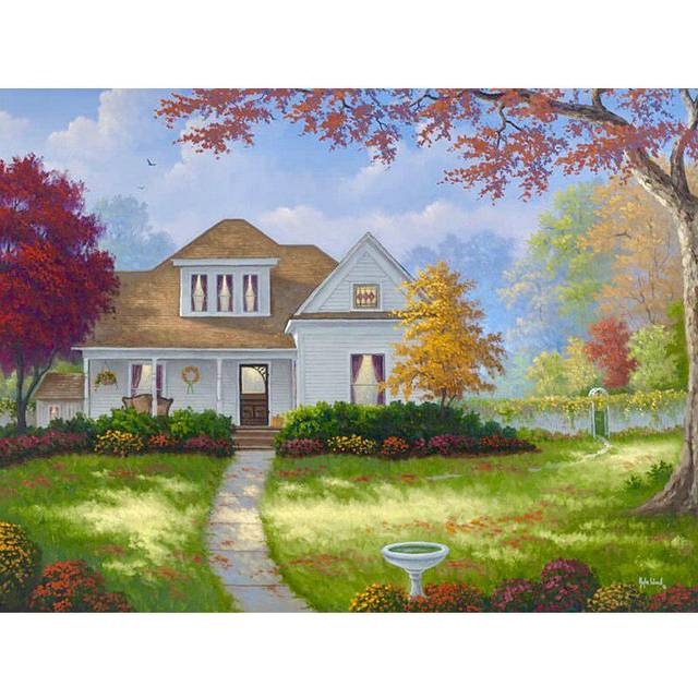 Pavilion and Landscape Diamond Embroidery Circle Device Diamond Painting 20X30CM