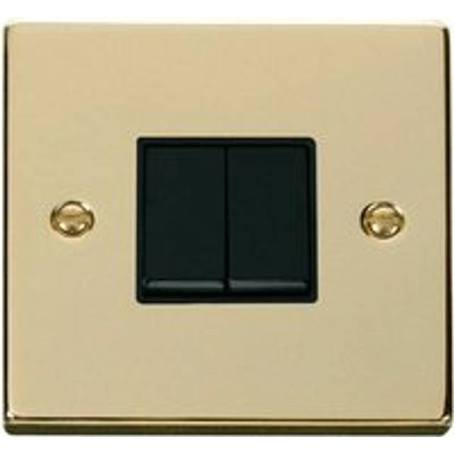 Polished Brass 10A 2 Gang 2 Way Light Switch - Black Trim Se Home