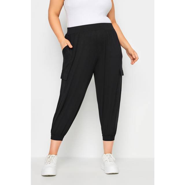 Yours Curve Black Cropped Cargo Harem Trousers, Women's Curve & Plus Size, Yours - 20