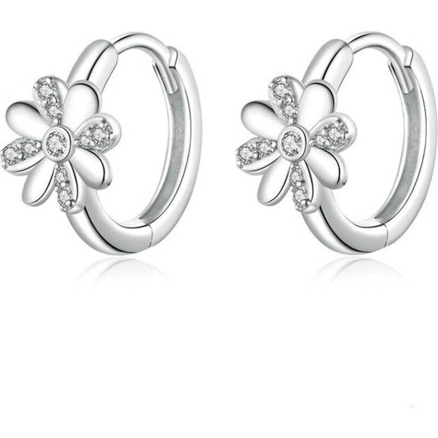 Silver plating Daisy Flower Hoop Earrings for Women Elegant Wedding Jewelry