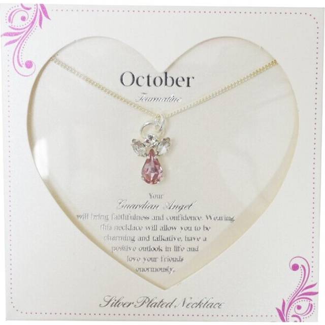 Guardian Angel October Birthstone Necklace With Gem Stone Sentimental Gift Idea