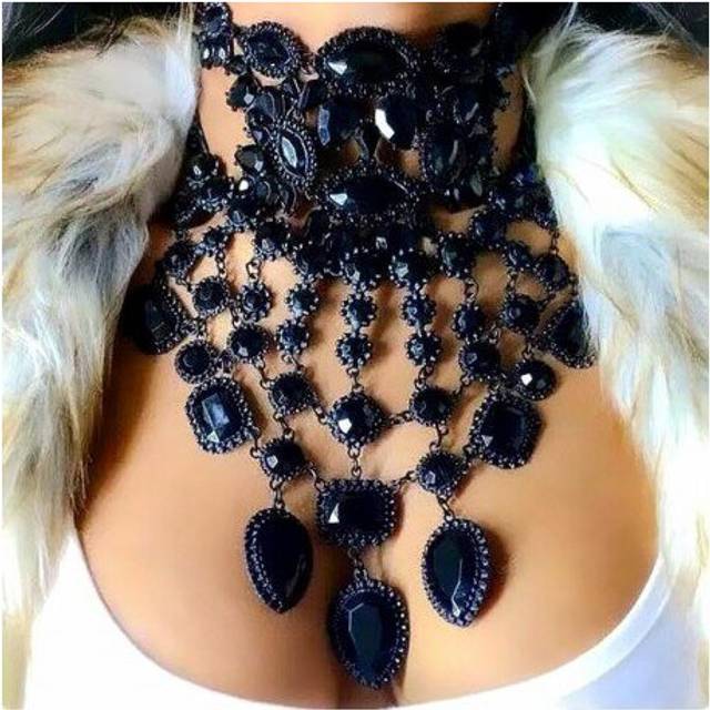 Fashion Jewelry Maxi Necklace For Women Rhinestone Beads Collar Choker Necklace Tassel Crystal Statement Collier Boho Jewelry - Multicoloured